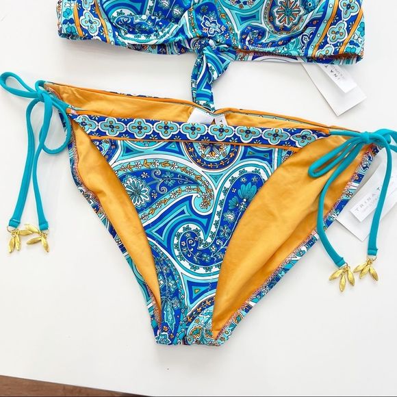Trina Turk High Neck Halter Bikini Tie Bottoms Pool Paisley 12 New - Picture 3 of 5